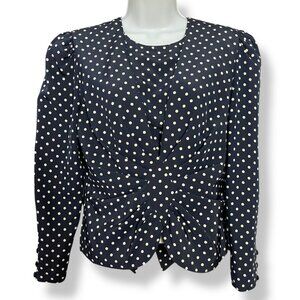 Patio Wear Blouse Polka Dot Japanese Navy Blue Retro Style Diamond Front Buttons